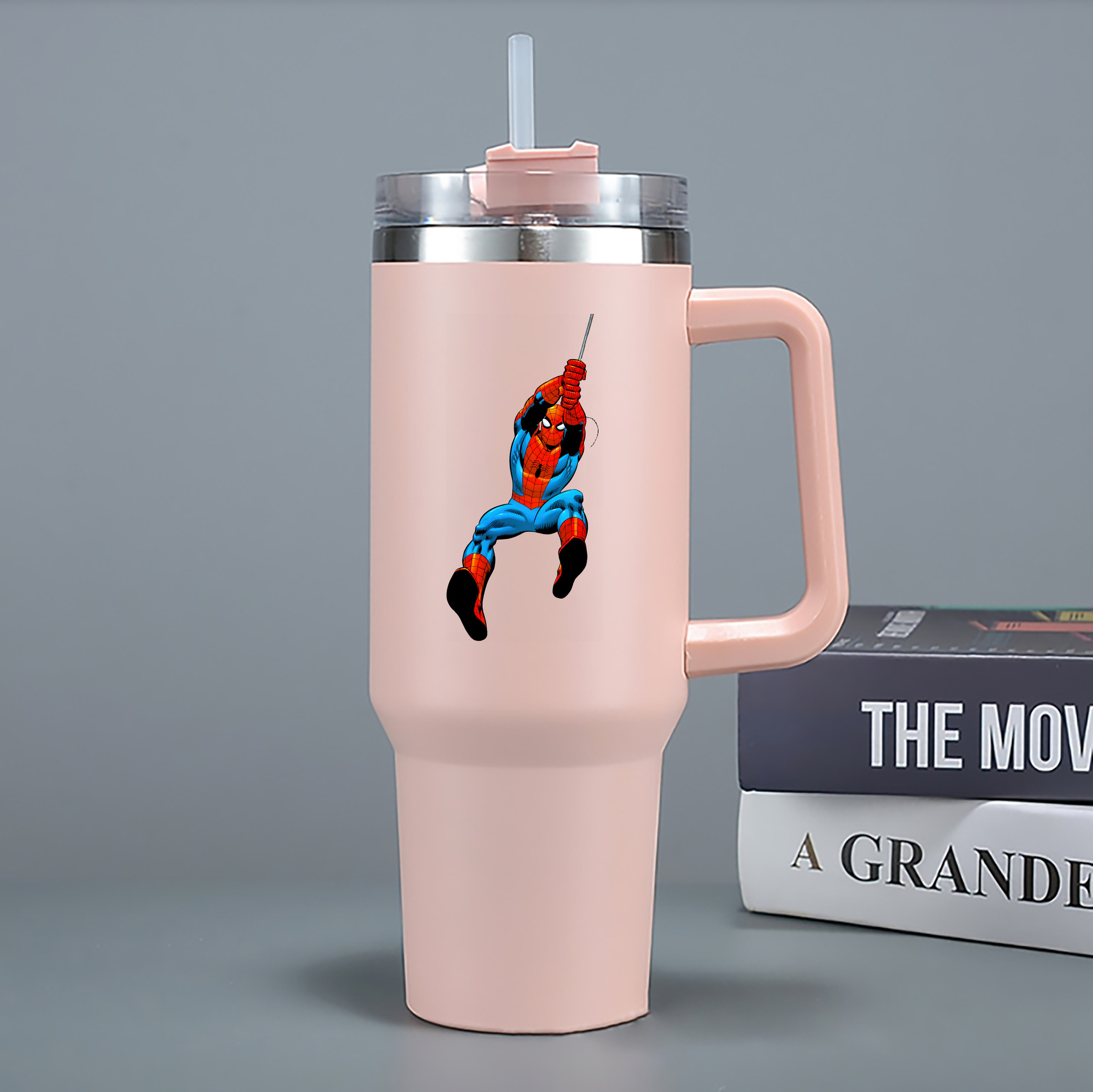 （画像用） Spider Man スパイダーマン 1200mL車用タンブラー - クリスタルステッカー（プラスチックストロー付き）